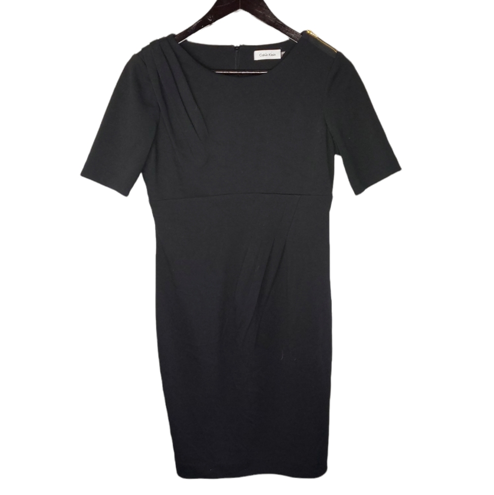 CALVIN KLEIN Rouched Knee Length Short Sleeve Dress